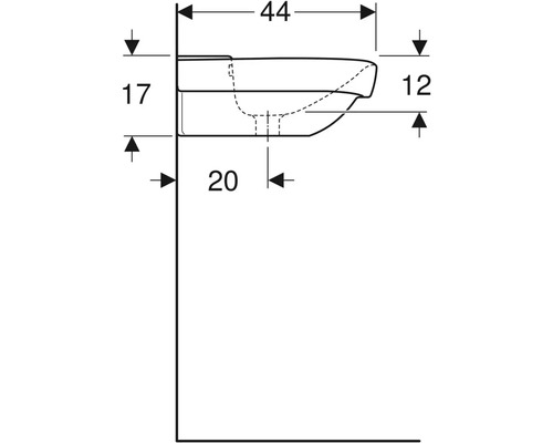 Teknisk ritning av ett tvättställ med mått för installation