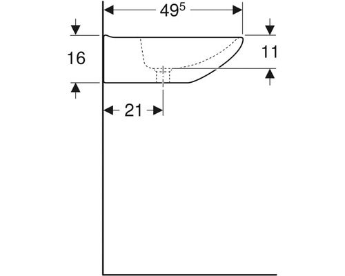 Teknisk ritning av ett tvättställ med mått