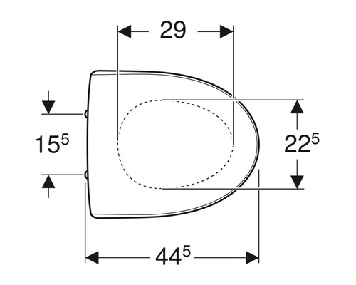Teknisk ritning av en toalettstol med dimensioner