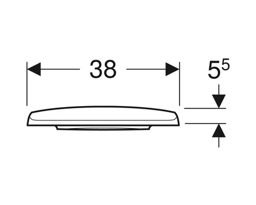 Teknisk ritning med dimensioner för en sanitetsprodukt, 38 och 55 millimeter