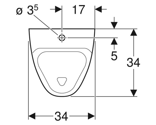 Teknisk ritning av en urinal med måttangivelser