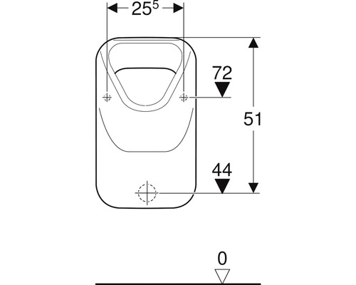 Teknisk ritning av en urinal med mått