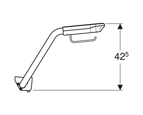 Teknisk ritning av ett stödhandtag med pappershållare och måttangivelse 425