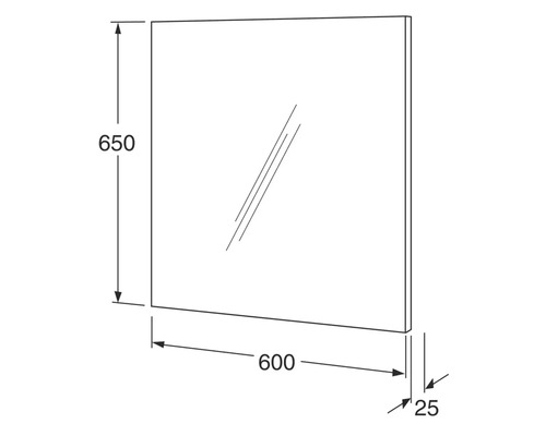Fyrkantig spegel med måtten 650 x 600 x 25 millimeter.