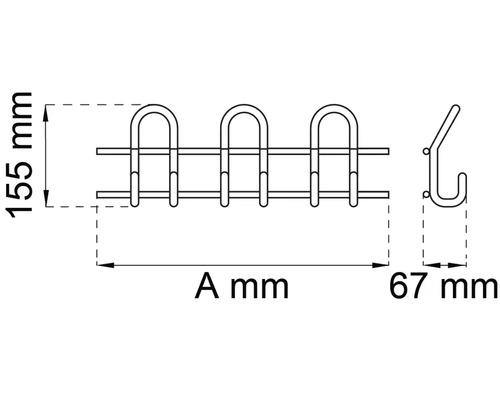 Teknisk ritning av en väggmonterad garderob med måttangivelser