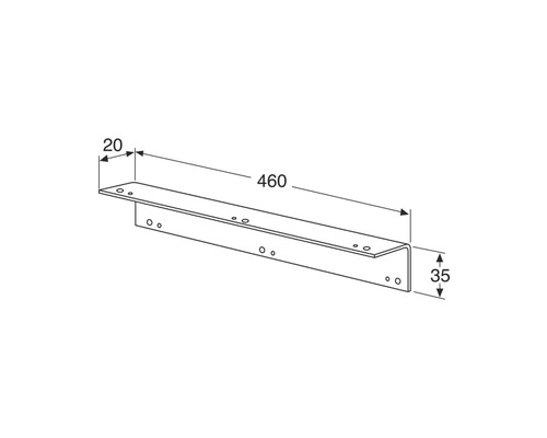 Teknisk ritning av en vinkelprofil med måtten 460 x 20 x 35 millimeter