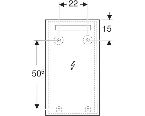 Teknisk ritning med mått för en elektrisk produkt: 22, 15 och 50,5 millimeter