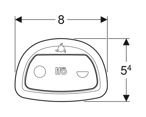 Teknisk ritning av en toalettsits med måtten 8 och 54