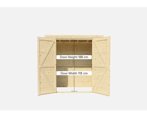 Mått trädgårdsskåpsdörr: 188 cm hög, 113 cm bred