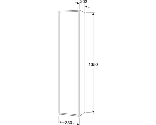 Teknisk ritning av ett skåp med måtten 1350 x 330 x 202 mm.