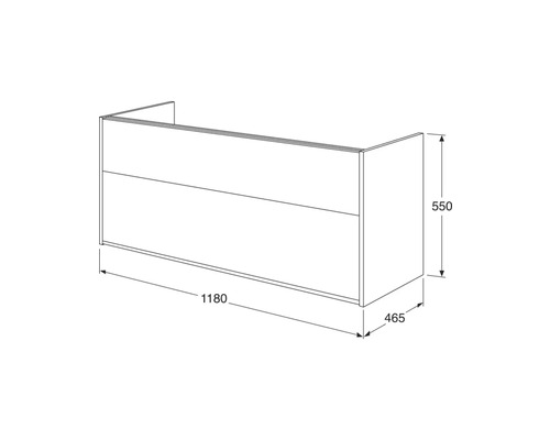 Teknisk ritning av ett tvättställsskåp med mått