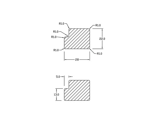 Teknisk ritning av en profil med dimensioner