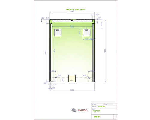 Teknisk ritning av en spegel med dimensioner