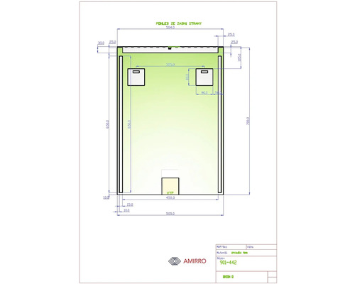 Teknisk ritning av en spegel med mått