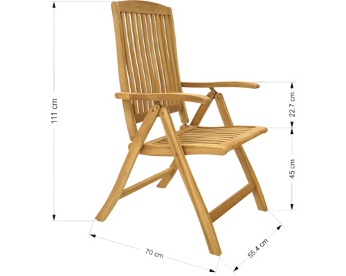 Trädgårdsstol i teak med armstöd och mått