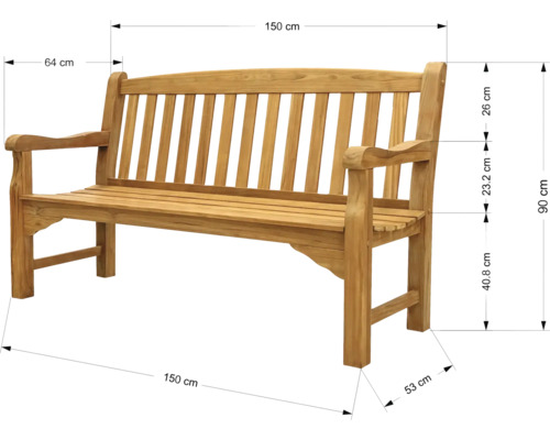 Bild av en trädgårdsbänk i trä med mått