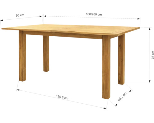 Utdragbart trädgårdsbord i teak med måtten 160/200 x 90 x 75 cm