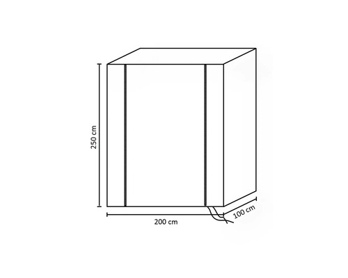 Skydd med måtten 250 cm höjd, 200 cm bredd och 100 cm djup