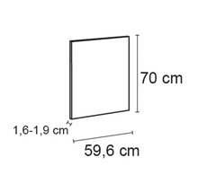Bild av en skåpdörr med måtten 70 cm hög, 59,6 cm bred och 1,6 till 1,9 cm tjock