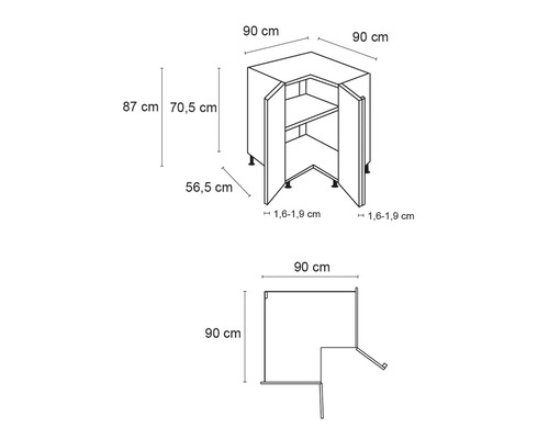 Mått på hörnskåp: 90 x 90 centimeter