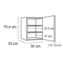 Skåp med måtten höjd 70,4 cm, djup 33 cm, bredd 30 cm