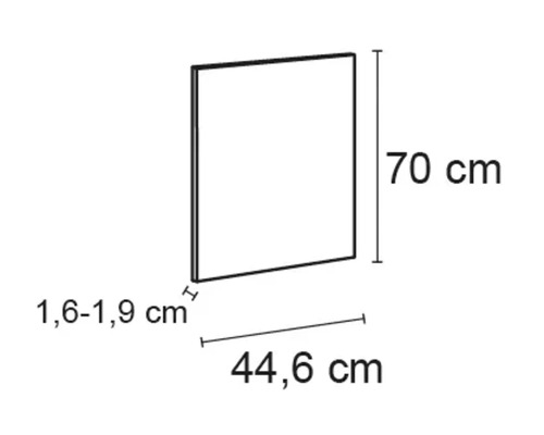 Schema för en platta med måtten 44,6 x 70 x 1,6-1,9 centimeter