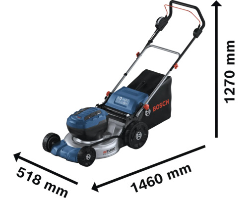 Åkgräsklippare med måtten 1460 millimeter gånger 518 millimeter gånger 1270 millimeter