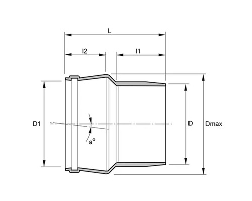 Teknisk ritning av en muff med måttangivelser