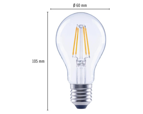 Bild av en LED-lampa med måtten 60 millimeter i diameter och 105 millimeter i höjd.