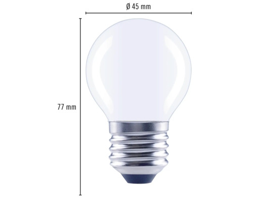 Klotformad lampa med måtten 45 mm diameter och 77 mm längd.