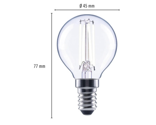 E14 LED-lampa med måtten 45 millimeter i diameter och 77 millimeter i höjd