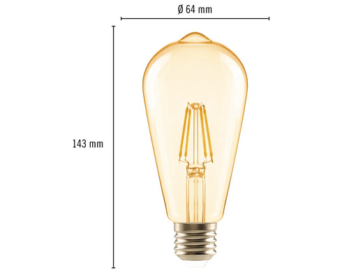 Dekorativ LED-lampa i Edison-stil med måtten 64 mm i diameter och 143 mm i höjd