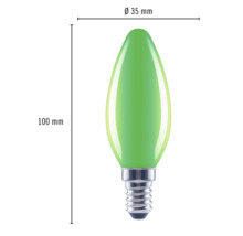 Grön 100 millimeter LED lampa med E14 sockel och 35 millimeter diameter