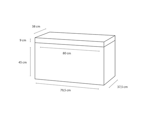 Skiss av en förvaringslåda med dimensioner