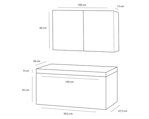 Teknisk ritning av ett badrumsskåp med dimensioner