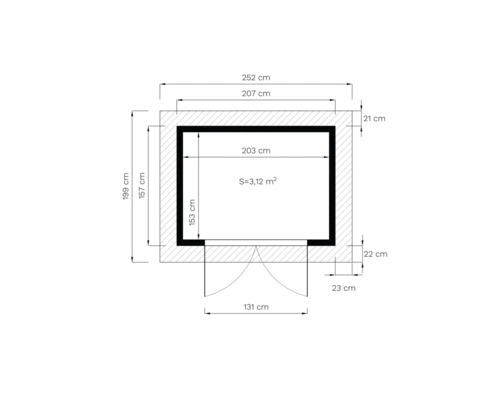 Ritning med mått i centimeter och yta i kvadratmeter