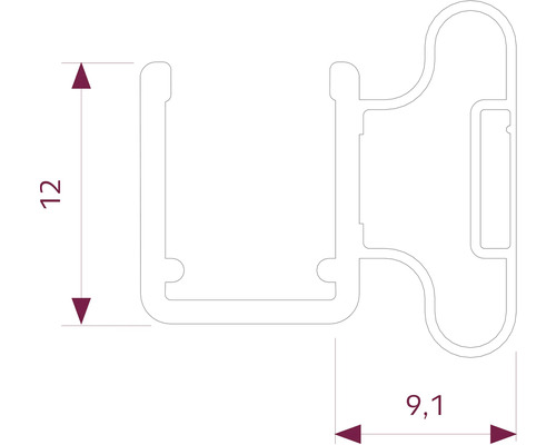Teknisk ritning av en profil med måtten 12 och 9,1