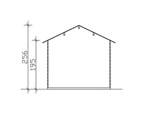 Skiss av ett trädgårdshus med höjdangivelser
