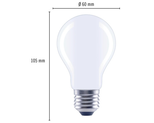 Bild på en glödlampa med måtten 60 mm i diameter och 105 mm i längd.