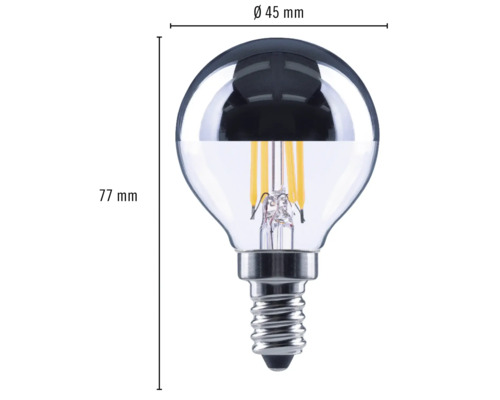 Globlampa med E14-sockel, 45 millimeter diameter och 77 millimeter höjd