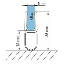 Teknisk ritning av en glastätningsprofil med dimensioner
