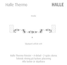Teknisk ritning av Halle Thermo fönster med fyra delar och två spår