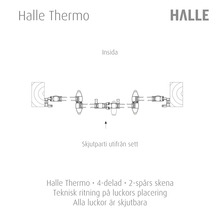 Teknisk ritning över placeringen av Halle Thermo skjutdörrar