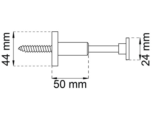 Teknisk ritning av en väggkrok med måtten 44 mm, 50 mm och 24 mm.