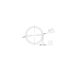 Teknisk ritning rörsektion med en diameter på 25 mm och en väggtjocklek på 1,5 mm