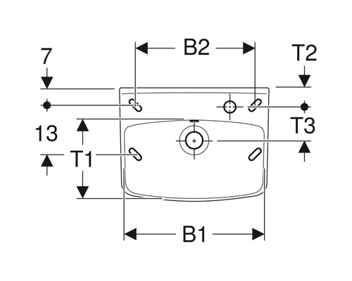Teknisk ritning av ett tvättställ med måttangivelser