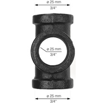 Svart tempergjuten T-koppling med en diameter på 25 mm