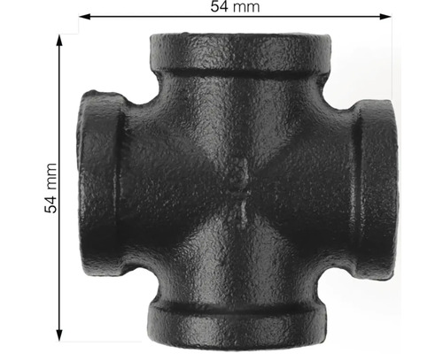 Svart korskoppling av gjutjärn med en storlek på 54 mm