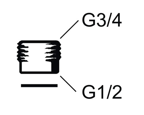 Skiss av en rördel med storleksangivelserna G3/4 och G1/2