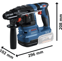 Bosch borrhammare med måtten 208 mm höjd, 102 mm bredd och 296 mm längd